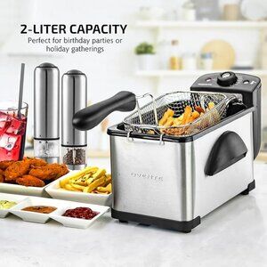 OVENTE Electric Deep Fryer 2 Liter Capacity, 1500 Watt Lid with Viewing Window a